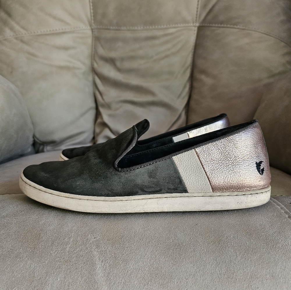 Birdies Suede Dark Gray Golden Rose Slip On Flats Loafers Shoes Size 10